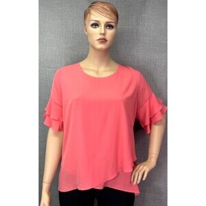 L. Hansen Women's Plus Size 3X Pullover Blouse Ruffle Sleeves Coral Pink
